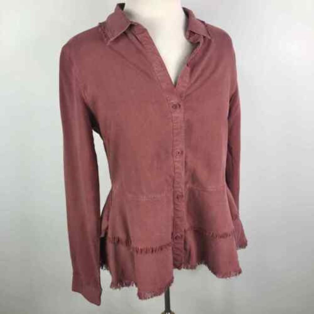 Anthropologie Cloth & Stone Raw Hem Peplum Top, Sz XS